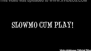 vicky vette strips slowly teasing her big curves with dildo play