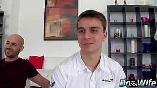 Housewife Katy Clark's fine ass tempts stranger's cock over husband's watchful eyes