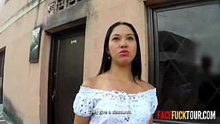 Sexy latina skank grabs random stud on street for deep face fuck