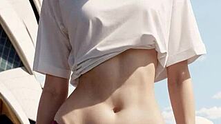 hey, wanna see this cute australian model in lingerie barefoot at sydney opera house?