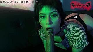 colombian alien brunette teen slut gives sloppy deepthroat to monster cock bent over