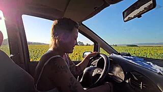 brazilian damiana flashes curvy ass in sunflower field then fucks outdoor voyeur style