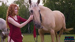 gorgeous redhead milf heidi romanova strips outdoors solo