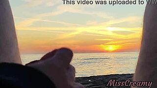 flashing my cock at stepdaughter on public beach sunset, she jerks me to cumshot!! risky real