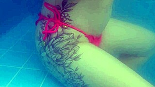 skinny petite 18+ risks public pool exposure with tight shaved pussy bareback pounding