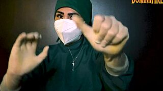 She slips on latex gloves to tease his fetish desires slowly