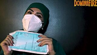 She slips on latex gloves to tease his fetish desires slowly