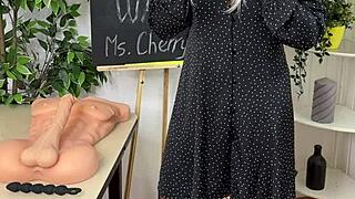 BIG TITS TEACHER Wanks Huge Cock in See-Through Stockings and Heels!