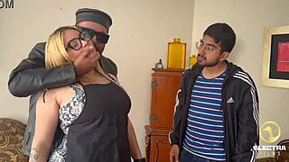 big tit blonde maid gets pounded by old man debuting his son in her