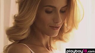 Skinny Ukrainian Blonde Cara Mell Strips White Lingerie