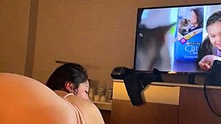 random thick latina from the lobby bar bends over for big cock doggystyle and deepthroat on her big tits ass.