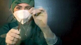 She slips on latex gloves to tease his fetish desires slowly