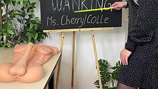 BIG TITS TEACHER Wanks Huge Cock in See-Through Stockings and Heels!