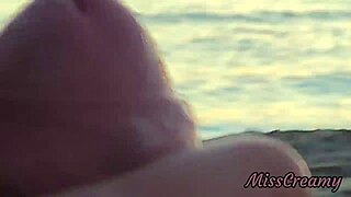flashing my cock at stepdaughter on public beach sunset, she jerks me to cumshot!! risky real