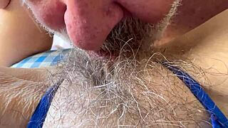 Married guy barebacks milf missionary style with hairy pussy close-ups and cum cover