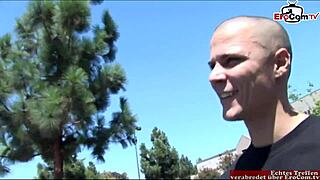 skinny brunette teen picked up from street for quick sex ending in mouth cumshot