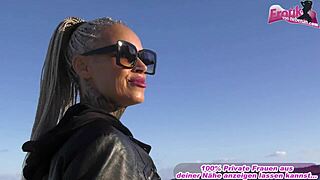 hey, did i just drag this tattooed german blonde milf from the beach for outdoor fun