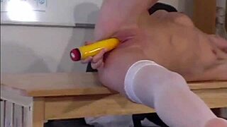 victoria the school student slips into stockings and rides vibrator right on teacher's desk