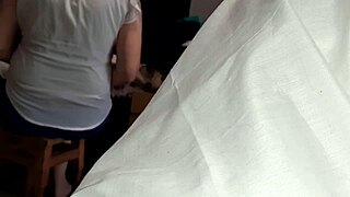 teacher checks homework while friend and i finger pussy and cum behind her