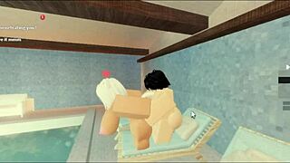 subscriber bends milf over pool for rough big cock creampie doggystyle ride