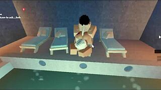 subscriber bends milf over pool for rough big cock creampie doggystyle ride