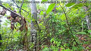 Thai girl strolls forest path, pauses for rough outdoor fuck with boyfriend before mushroom hunt in 4k