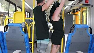 dirty old man gropes and cums on busty bus brunette!