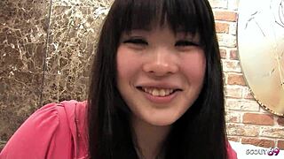 curvy japanese teen with big natural saggy tits talks dirty before sucking in jav casting pov