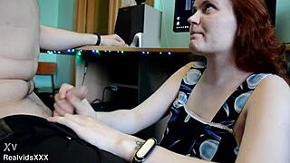 Hubby Unwinds After Work as Redhead Wife's Mouth Milks His Huge Cock for Creamy Relief