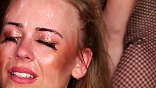 Classy flirty bombshell gulps massive sperm facial load down