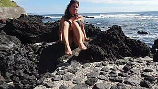Stepmom's Foot Fetish Seduction on Public Beach with Big Ass and Natural Tits Flashing!