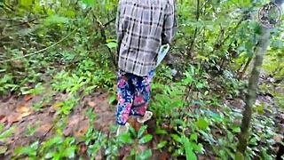 Thai girl strolls forest path, pauses for rough outdoor fuck with boyfriend before mushroom hunt in 4k