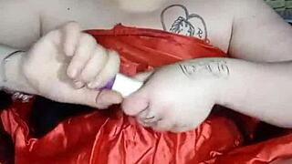 she spreads wide fucking her pussy hard in solo play