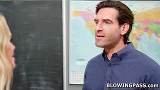 Blonde Teen Student Gags on Teacher's Monster Cock Deepthroat