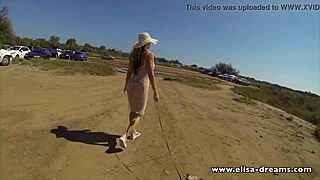 she struts public in see-through dress naked flashing her slutty body