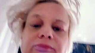 french mature in sexy white lingerie shows fat ass and blue eyes up close