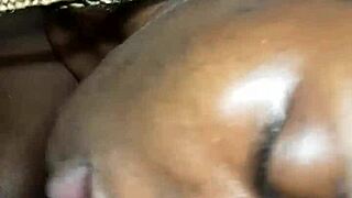 african cutie shows off sloppy deepthroat lips sucking cum down her throat