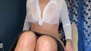 British BBW secretary teases her curves and plays while you wait patiently