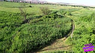 we sneak doggystyle fuck on moving train. brunette gf almost caught by neighbors