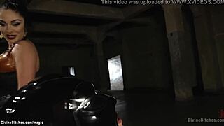 busty femdom binds man in suspension. pegs his ass roughly with huge strapon dildo