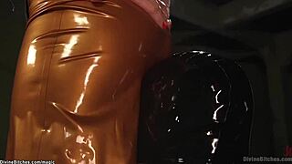 busty femdom binds man in suspension. pegs his ass roughly with huge strapon dildo