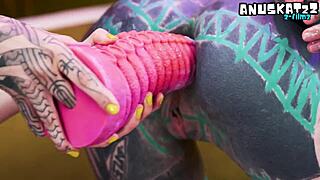 yo, these alt goth chicks are gaping asses with huge dildos and fisting each other wild!