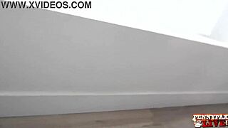 gorgeous redhead penny pax flashes wet pussy to horny photographer in fishnets