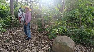 Filthy Old Man Pounds Busty Stepdaughter's Juicy Pussy in Jungle Depths