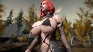 redhead skyrim babe fingers her wet pussy solo