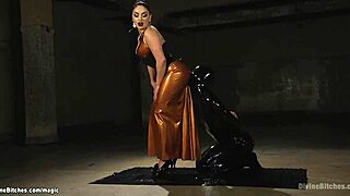 busty femdom binds man in suspension. pegs his ass roughly with huge strapon dildo