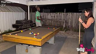 Milfcandy Samantha loses pool game and strips for long BBC pounding outdoors.