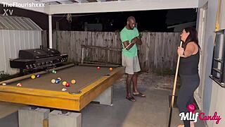 Milfcandy Samantha loses pool game and strips for long BBC pounding outdoors.