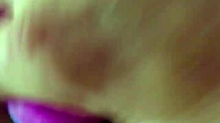 chubby brunette gapes ass on huge rainbow dildo deep