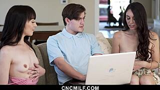 stepsisters ashley wolf and emma jade call freeuse it guy for laptop fix and fuck